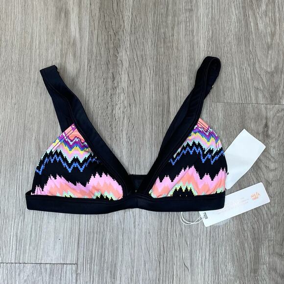 PILYQ Women's Black Multi Wide Strap Clara Mix Up Zig Zag Bikini Swim Top sz S - Picture 1 of 3